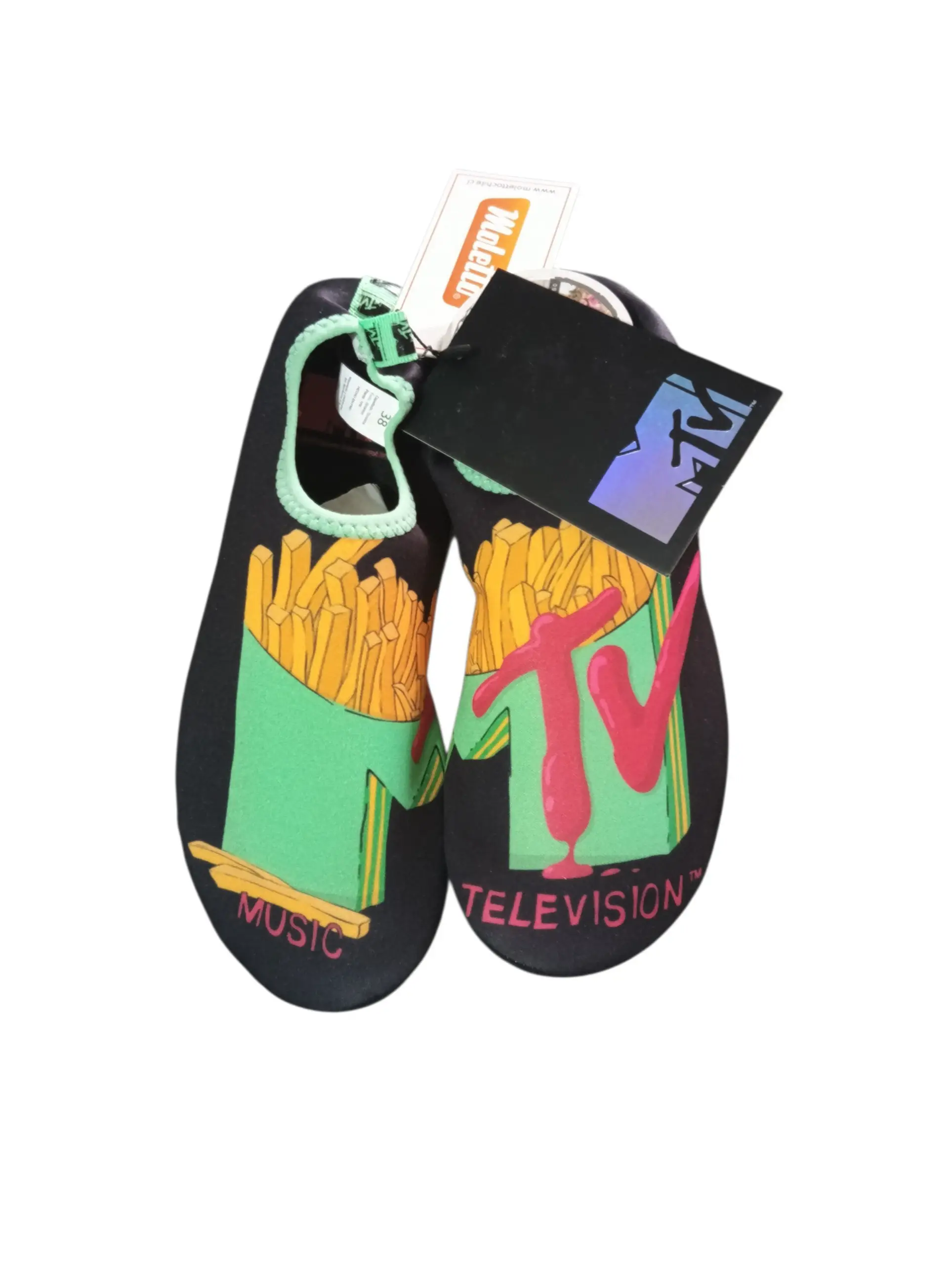 Zapatillas Acuáticas / Pantuflas MTV Retro (Papas Fritas / Verde & Negro)